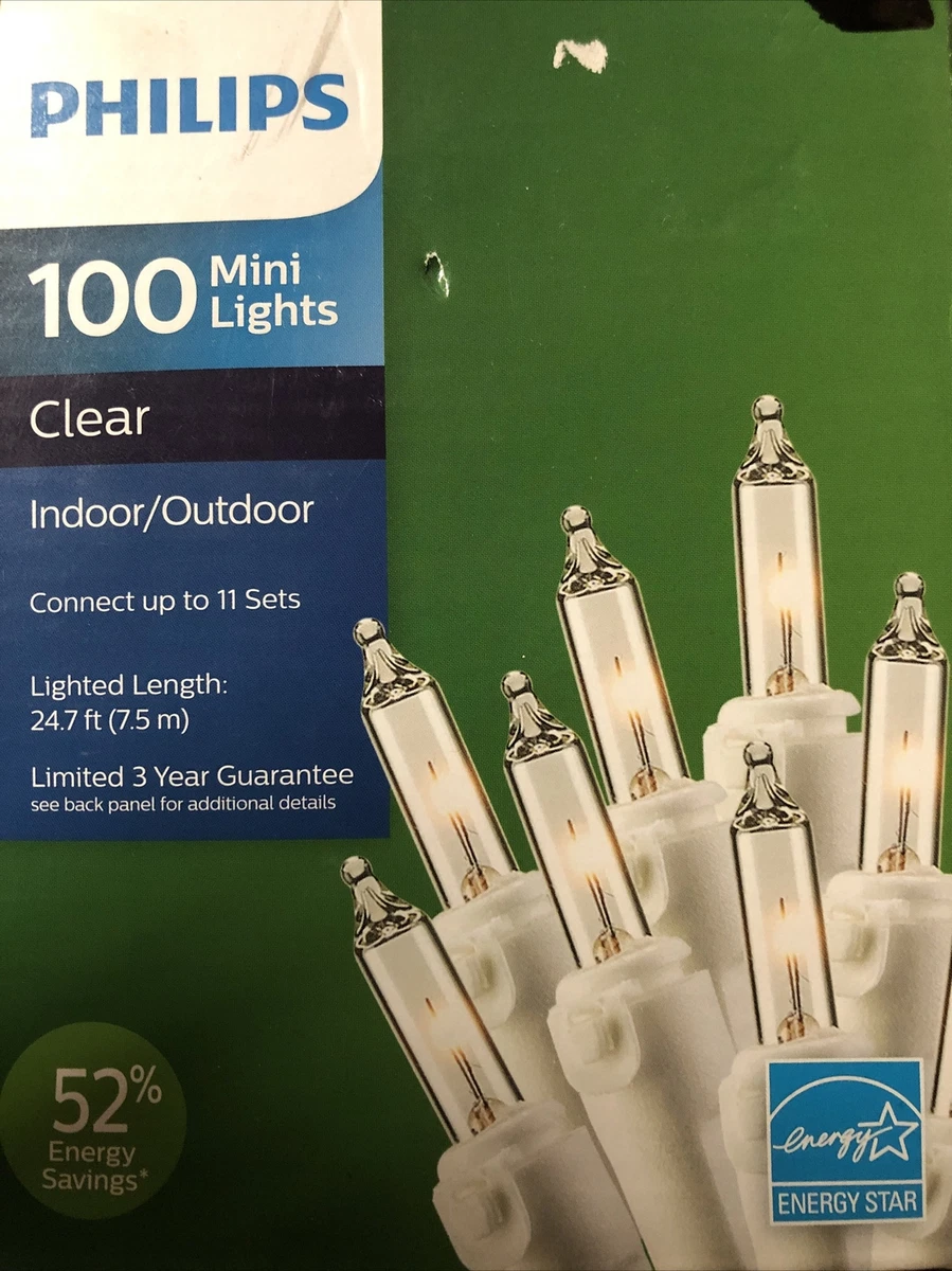 PHILIPS 100 CT. MINI LIGHTS CLEAR W WHITE WIRE DISTRESSED PKG CHRISTMAS HOLIDAY