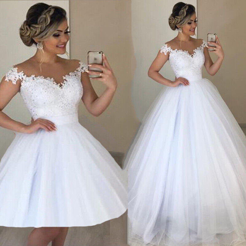 Cap Sleeves Lace Tulle Wedding Dresses, Detachable Wedding Dresses, Long Bridal Gown Cap Sleeves Lace Tulle Wedding Dresses, Detachable Wedding Dresses, Long Bridal Gown