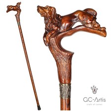 Spaniel Dog Walking Stick Cane Dark Wooden Walking stick Antique style for men