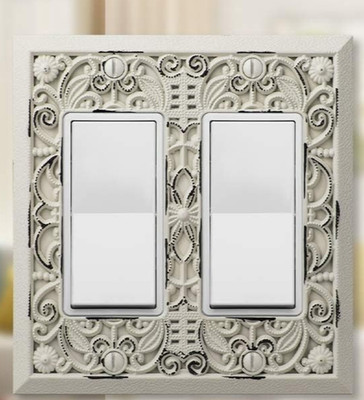 VICTORIAN Antique-WHITE SHADOW LIGHT SWITCH OUTLET DOUBLE ROCKER WALL PLATE GFCI