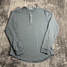 Buck Mason Henley Shirt Mens Small Gray/Blue Long Sleeve Curve Hem Cotton