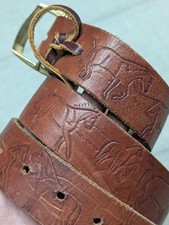 vintage TOOLED buckle belt HORSES handcrafted 30 cowhide leather WESTERN cowboy