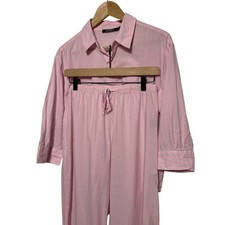 Lauren Ralph Lauren Womens Pajama Set Pink Stripe Button Down Top Pants Sz M EUC