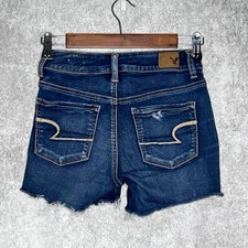 American Eagle womens distressed cut off shorts size 0 stretch dark wash denim