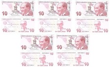 Turkey - 5 pcs х 10 Lirasi 2009 ( 2025 ) UNC P. 223g - Serie G Lemberg-Zp