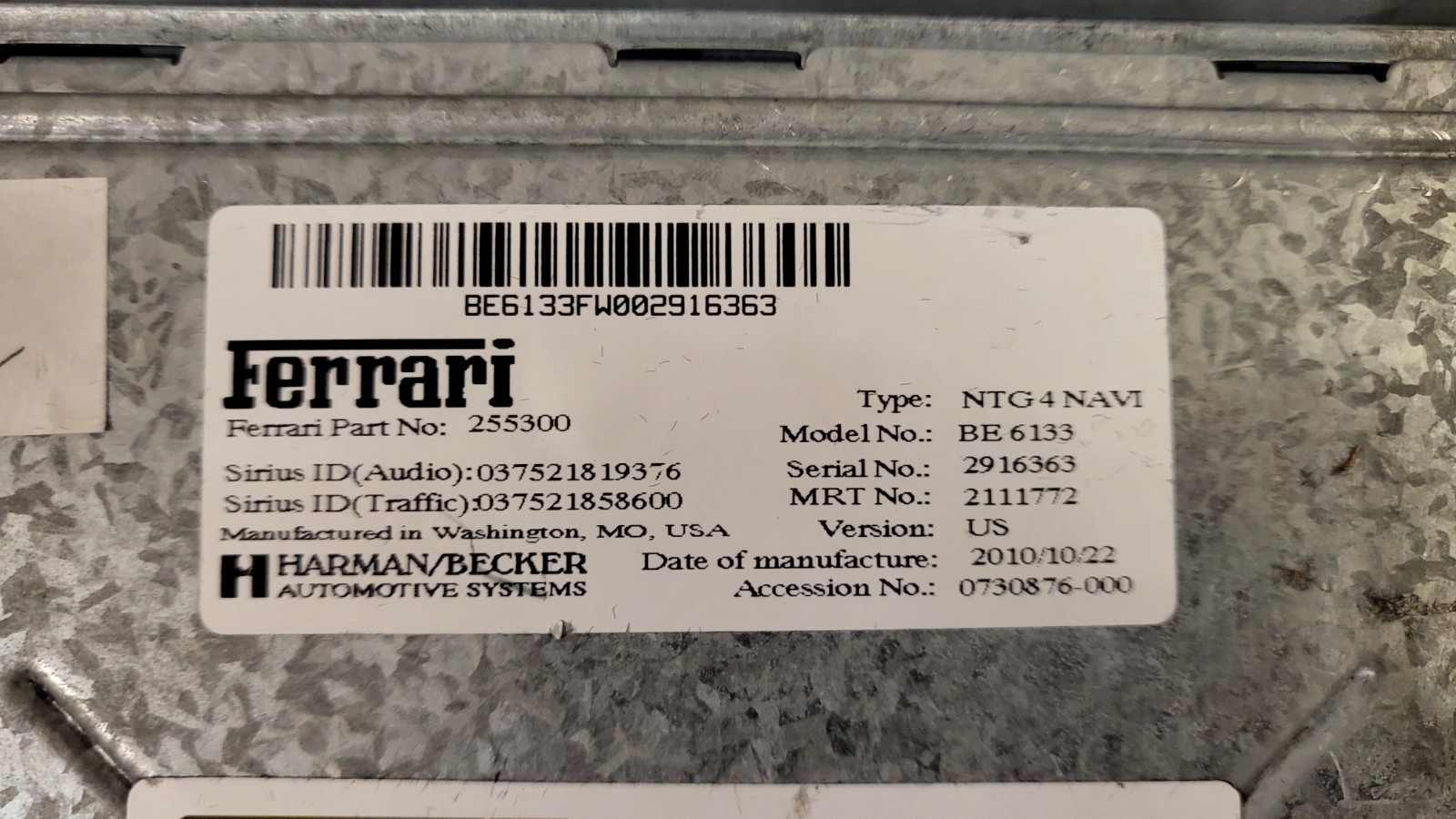 Ferrari 458 Italia 2011 Harman Becker Radio Head CD Drive Unit 09-15 # 255300