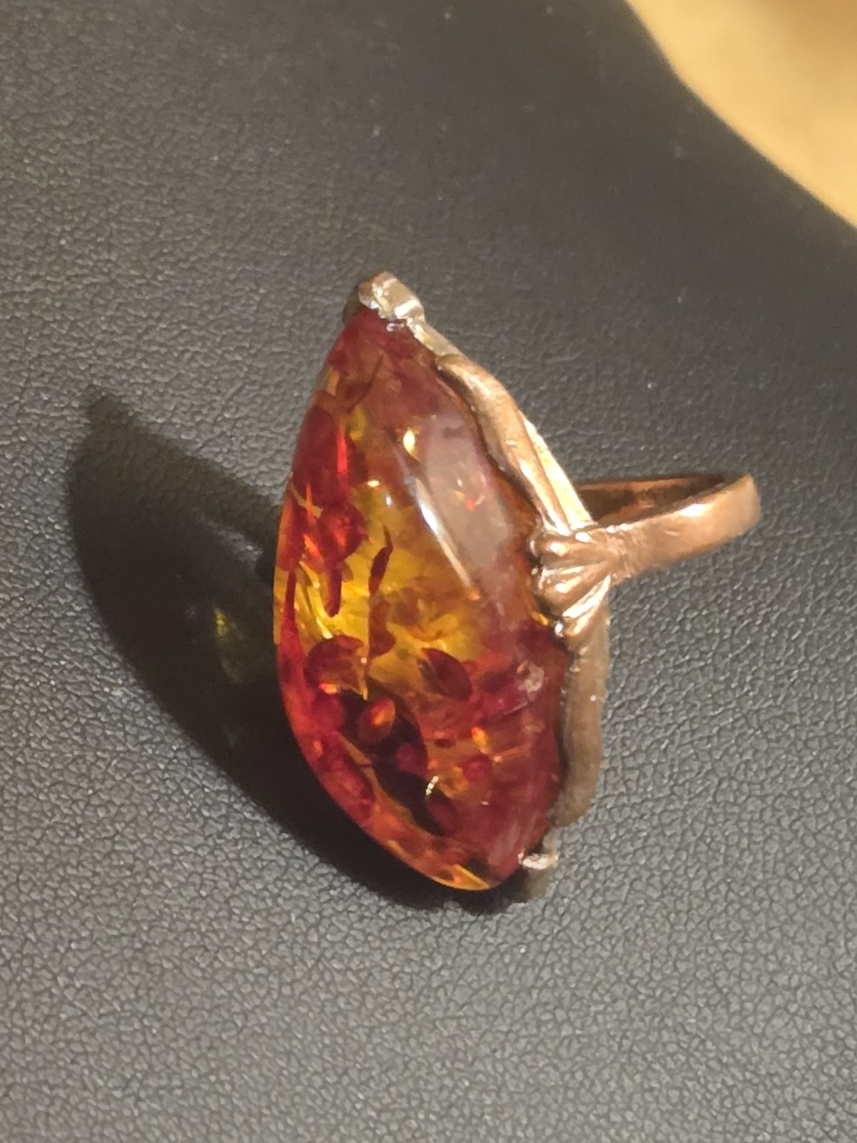 Vingage Extra Large Amber Statement Ring Silver C… - image 12