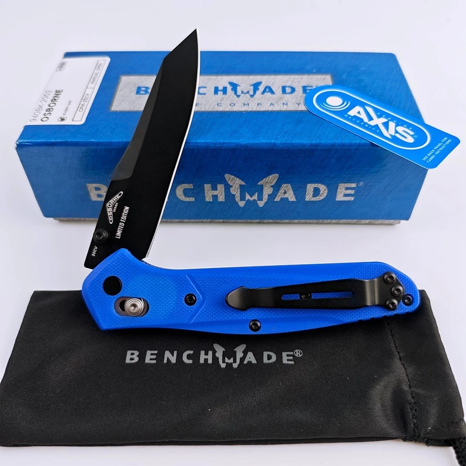 Cuchillo Plegable Benchmade Osborne 940BK-2002 Mango Azul Hoja Negra Bloqueo de Eje NUEVO Foto 4 de 4