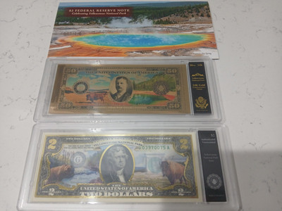(3) Yellowstone National Park Bills note commemorative 50 24k 2 dollar hot color