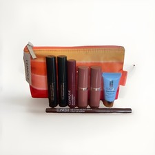 Clinique Lot of 7 Makeup Set: Mascaras, Lipsticks, Primer, Eyeliner  Bag,Travel