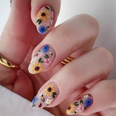 Elegant Short Almond Press on Nail Glossy False Nail Full Cover on Nail