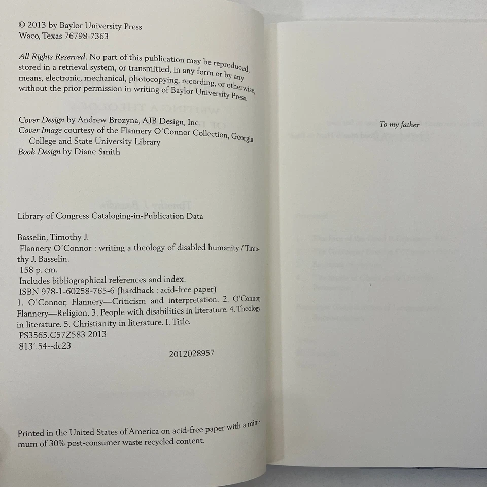 Flannery O'Connor Writing a Theology of Disabled Humanity HCDJ Ex-Library 2013 - Image 4 of 4