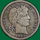 1907 Barber Dime Very Fine VF Coin #35966