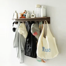 Entryway Coat Rack Hooks with Shelf, Sturdy Wooden Floating WallOrganizer She...