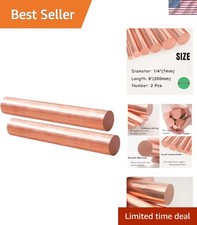 2Pcs Pure Copper Round Rod 1/4"7mm Dia 7.87" Length Bare Copper Cu Metal Rod ...