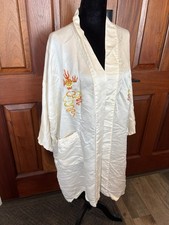 Vintage Golden Dragon Ivory 100 Silk Hand Embroidered Kimono Robe Floral Sz S