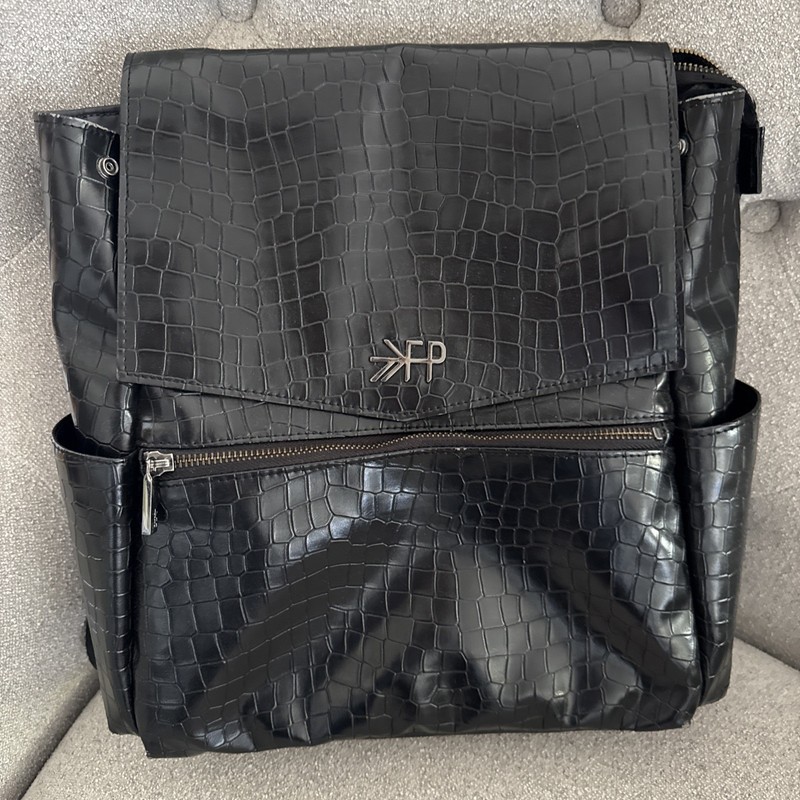 Freshly Picked Ebony Croc Crocodile Skin Black Diaper Bag Backpack Vegan Strap