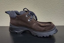 WOMENS PRADA + VIBRAM BROWN LEATHER LACE UP HIKING WALKING BOOTS LUG SOLE SZ 35