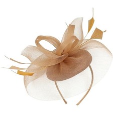 Women Fascinator Hat Kentucky Derby Tea Party Headband Clip Color Gold