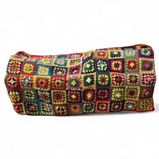 Vintage Multicolor Granny Square Crochet Blanket Handmade Afghan Throw Quilt