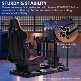 Minneer Racing Simulator Cockpit with Red Seat & TV Stand Fit Logitech