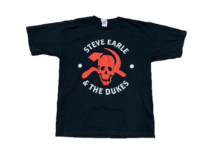 Vintage Steve Earle & The Dukes Band T-Shirt Men's Large Black Skull Graphic Tee