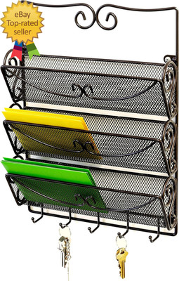 New Wall Mail Organizer with 5 Key Holder 3 Tier Bronze easy to use and carry