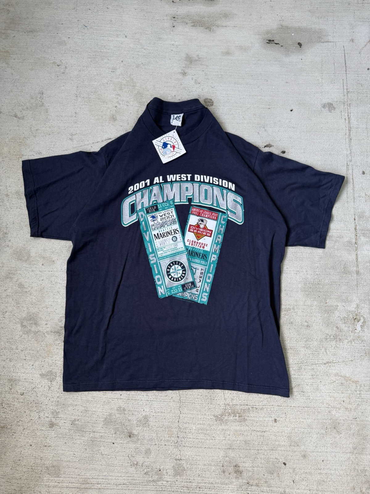 Vintage 2001 Seattle Mariners AL West Division Champions T Shirt XL Lee Sport
