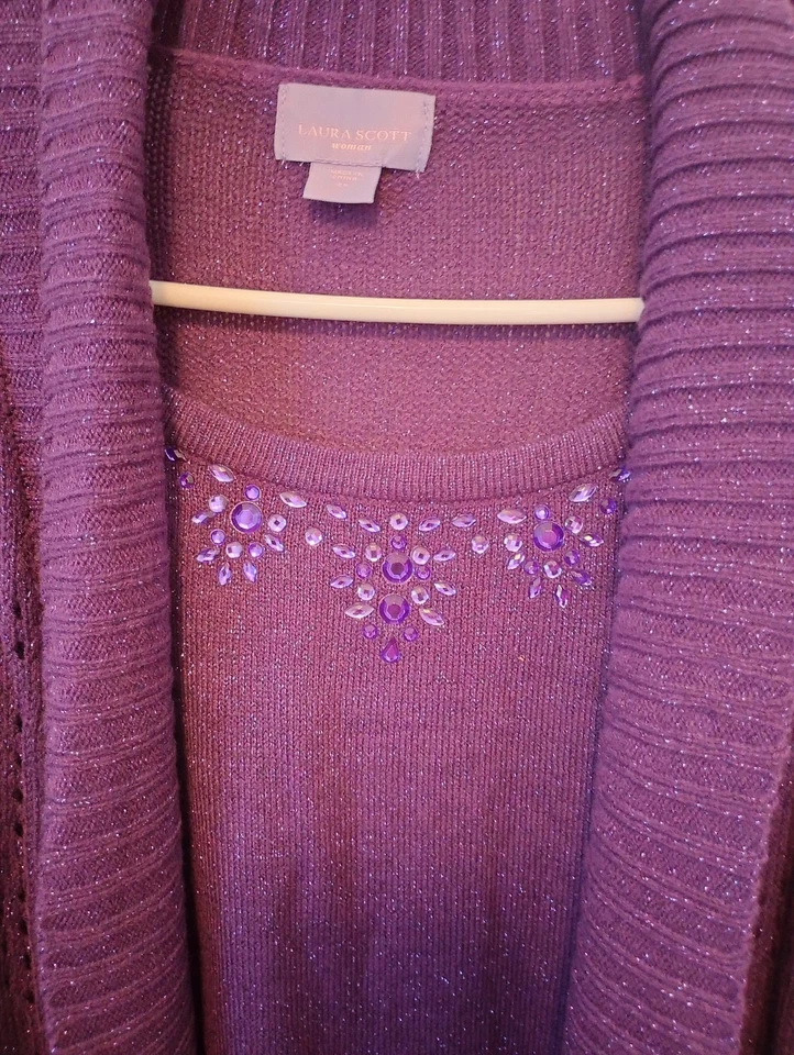 Suéter para mujer Laura Scott Plus 2X púrpura brillante manga 3/4, cuello joya Foto 3 de 4