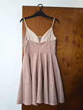 Womens Glitter Fit & Flare Dress V-Neck Strappy Lined Zip, Size S