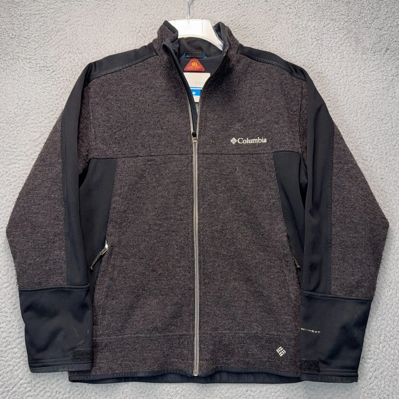 Columbia Jacket Men Small Gray Wool Omni Heat Full Zip Coat Outdoor Hiking