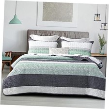 3 Pieces Cal King Size Quilt Set, California King 112" x 104" Mint Green