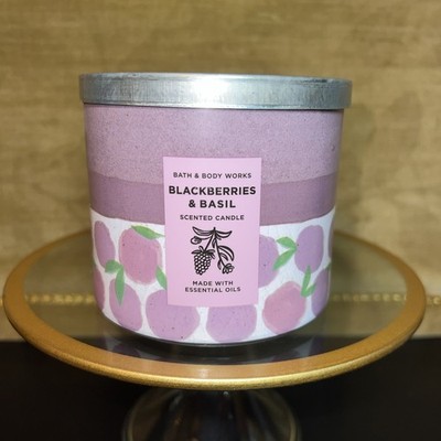 Bath & Body Works Blackberries & Basil Scented Candle Essential Oils 14.5 oz
