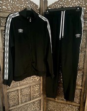   Men  s UMBRO Soccer Pants  Zipper Jacket SET Black Joggers 2PC Retro Tracksuit