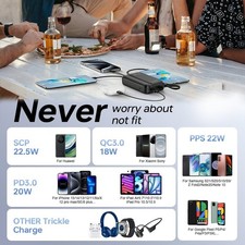 20000mAh Power Bank Built-in Cables USB-C Fast Portable Charger Battery Pack