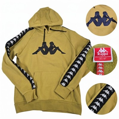Kappa Omini Taped Sleeve Hoodie Mustard Yellow Gold Sweatshirt Men Size M Sport