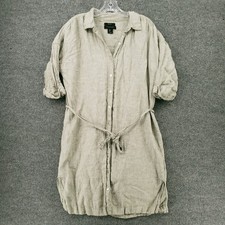 Tahari Dress Women L Large Gray Knee Length Shirtdress 3/4 Sleeve Linen Collared