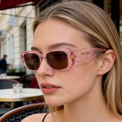 Prada PR17WS Women s Sunglasses Retro Square Transparent Pink Brown Lens w/ Box