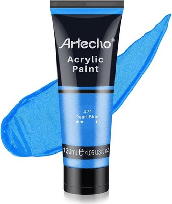 Artecho Acrylfarbe Perlblau 120 ml, Wasserfest und Lichtecht, Schnell Trocknend
