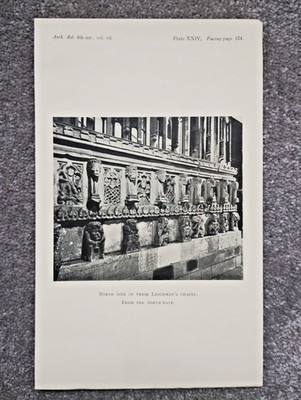 North Side of Prior Leschman's Chapel, Hexham Abbey - Antique Print - 1930