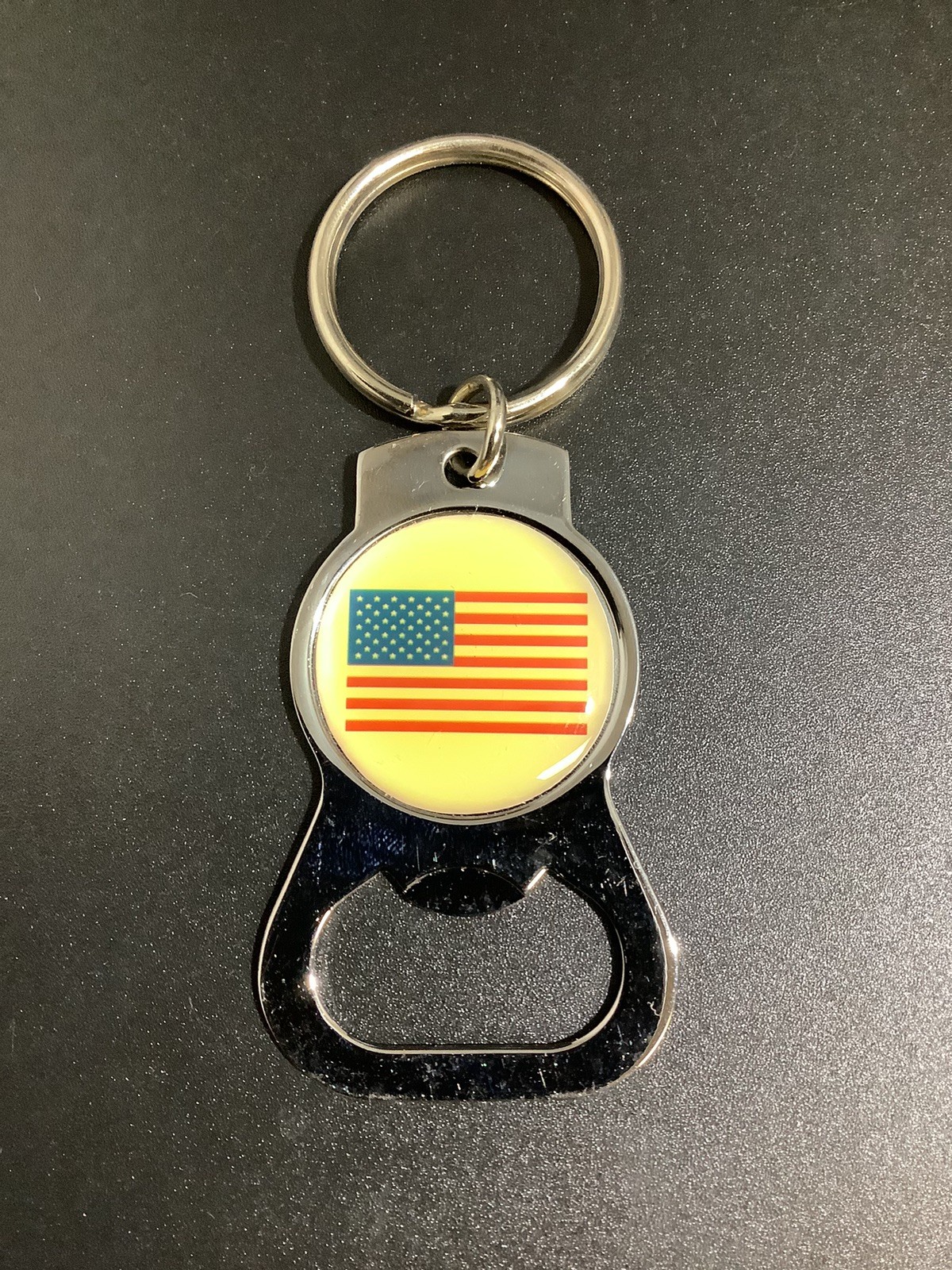 Vintage American Flag Metal Bottle Opener Keychain 2.25&rdquo; R