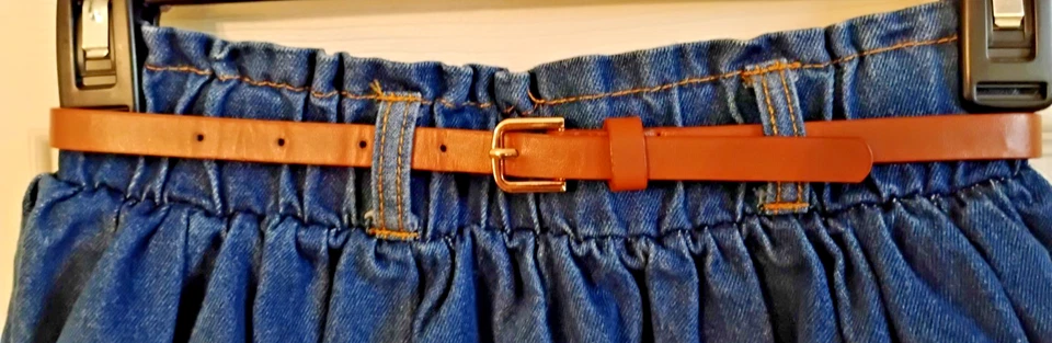 NWT Cute Girls Size 7-8 Basic Pleated Blue Denim Skirt & Belt Elastic Waist - Image 4 of 4