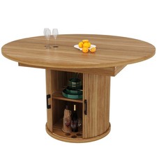 Extendable Dining Table Round/Oval 118-158cm w/ Storage for 4-6 People, Dark Oak