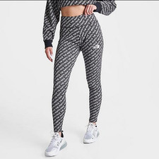 The North Face Women s All Over Logo Print Leggings Black White High Rise NWT
