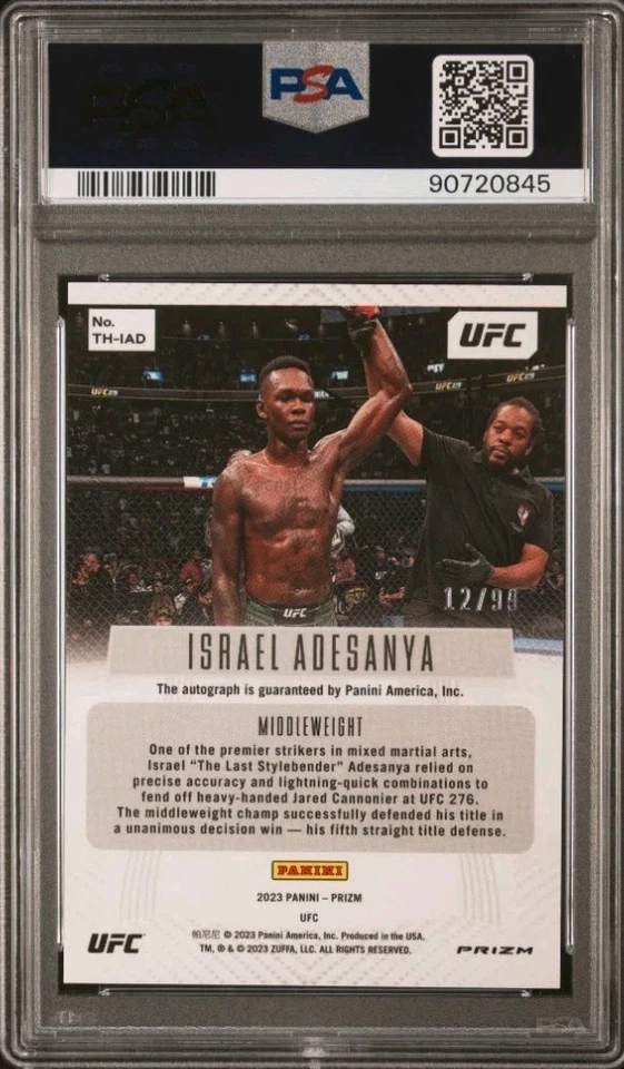 2023 Prizm Panini UFC Israel Adesanya Throwback Autograph PSA 9 AUTO /99 - Image 2 of 2