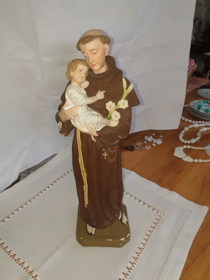 Heiliger Antonius mit Kind. Wunderschöne antike Gipsfigur - Bild 2 von 4