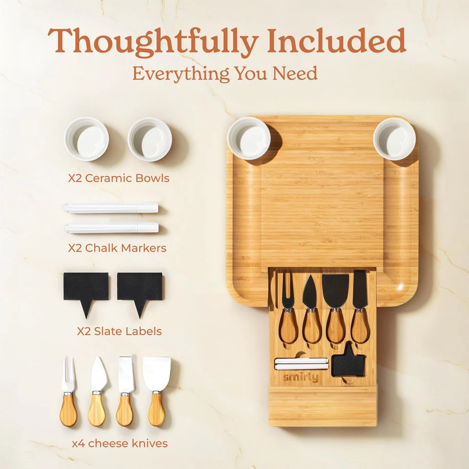 Juego de tablas de charcutería - Tabla de queso de bambú grande para servir - Calentamiento de la casa... Foto 3 de 4