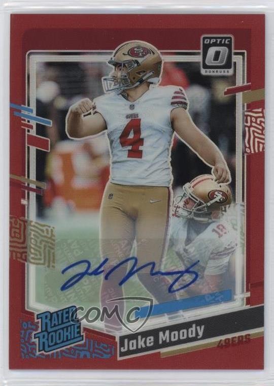 2023 Panini Donruss Optic Rated Red Prizm 15/75 Jake Moody Rookie Auto RC rf2