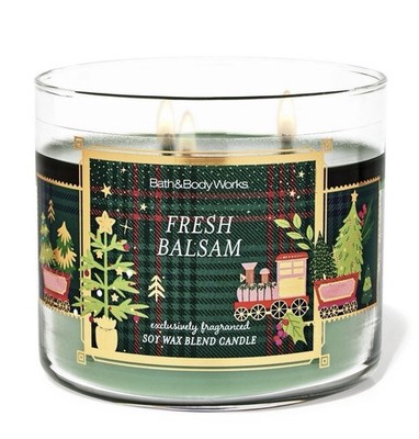 Lot Of 2 Fresh Balsam 3 Wick Candle Bath & Body Works White Barn Christmas