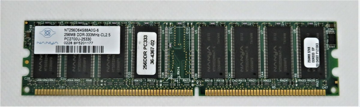 Barrette Mémoire 256Mo DDR RAM PC-2700 Nanya - Occasion Fonctionnelle, Idéale Pour Upgrade Vieux PC